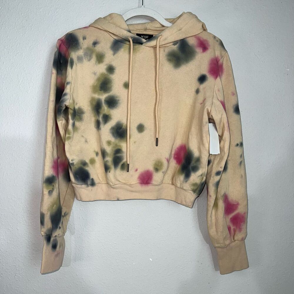 AFRM Tie Dye cropped sweater tan with blue and pink